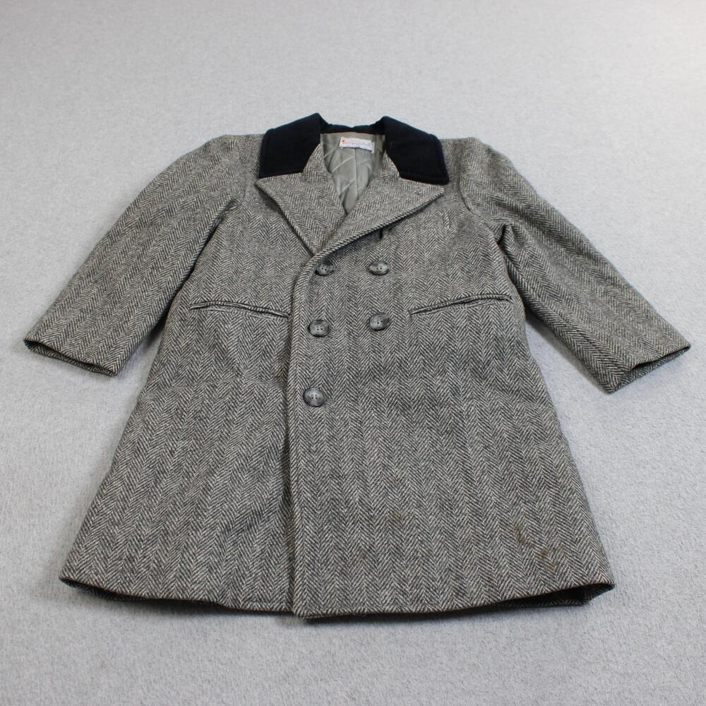 Vintage Imp Originals Pea Coat Kid 6 Gray Herringbone USA Double Breasted READ